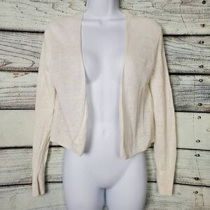 Banana Republic Women’s 100% Linen Ivory Open Knit Cropped Cardigan Sweater XS